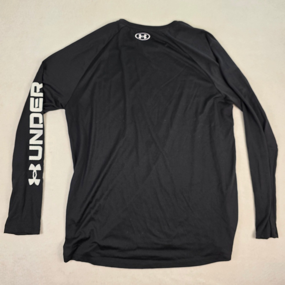 Under Armour Mens XL Black Long Sleeve Graphic Training Shirt Loose Fit Raglan